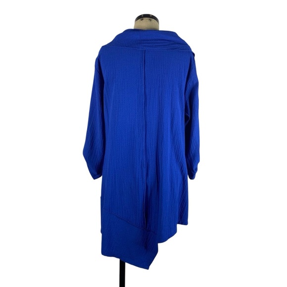 Ali Miles Cowl Neck Asymmetric Hem Tunic Top Large Royal Blue Square Buttons - Picture 5 of 10